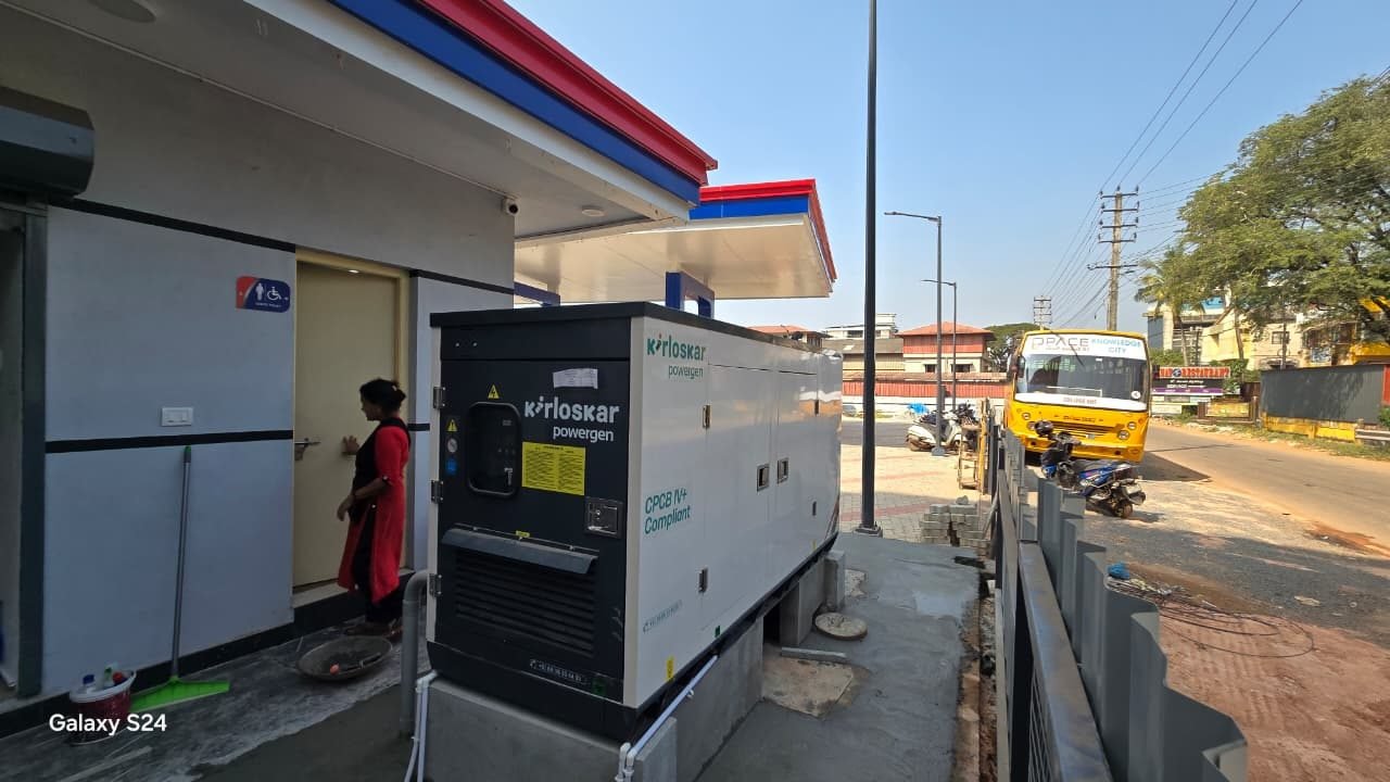 Kirloskar Powergen diesel generator installed at a fuel station
